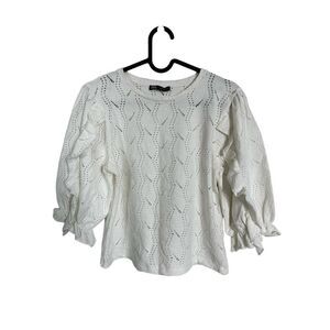 Zara EUC Openwork Eyelet Ruffle Sleeves Top White Size